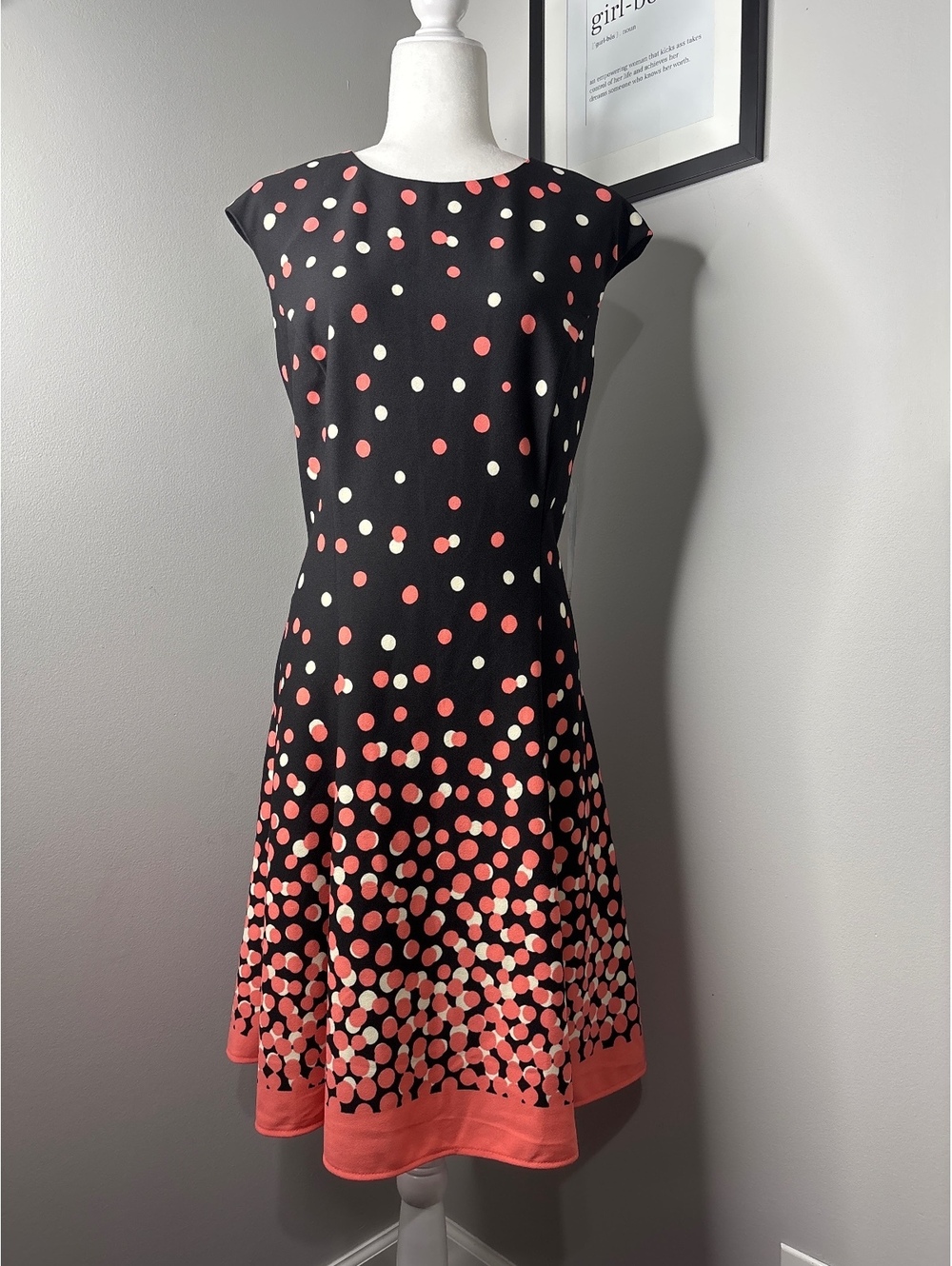 London Times Black Polka Dot Fit & Flare Dress Size 16